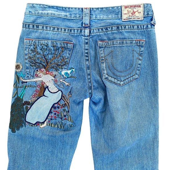 Vintage True Religion Embroidered Jeans Size 30 BOBBY ‘Tree Fairy’ - Picture 2 of 12